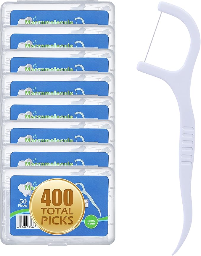 400 Count Dental Floss Picks – Built-in Toothpicks for Deep Cleaning, Comfortable Handle to Remove Plaque & Protect Gums – Family Pack with 50 Picks per Portable Case for Adults & Kids