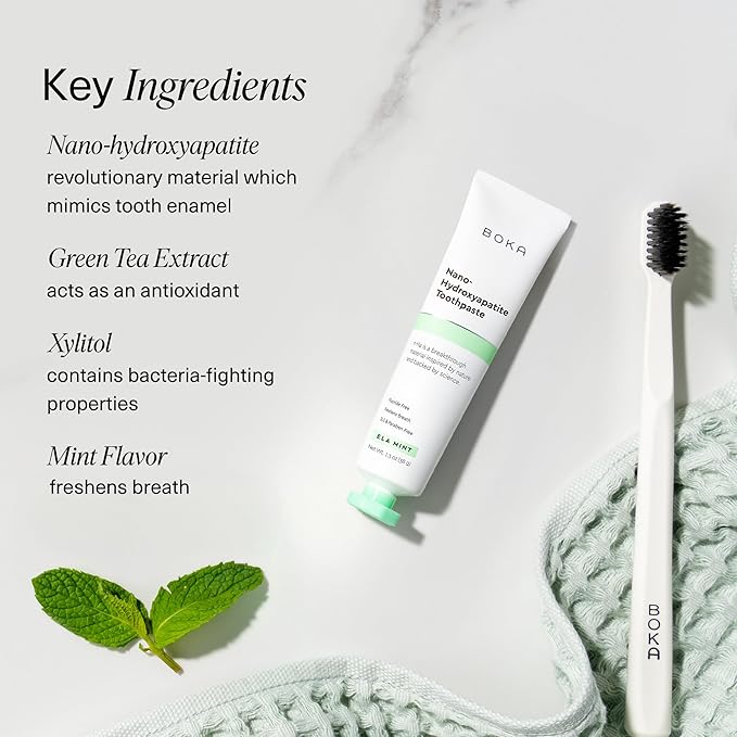 Boka Fluoride Free Toothpaste, Nano Hydroxyapatite Toothpaste, Appropriate for Sensitive Teeth - for Adult, Kids Oral Care - Ela Mint Flavor, 1.3 Fl Oz 2Pk US Manufactured