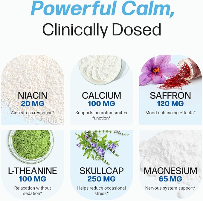 Life Happns Calm & Mood Support for Adults – Doctor-Formulated with Saffron, Magnesium, L-Theanine & Skullcap for Stress Relief & Emotional Balance | Non-Drowsy Natural Relaxation Supplement