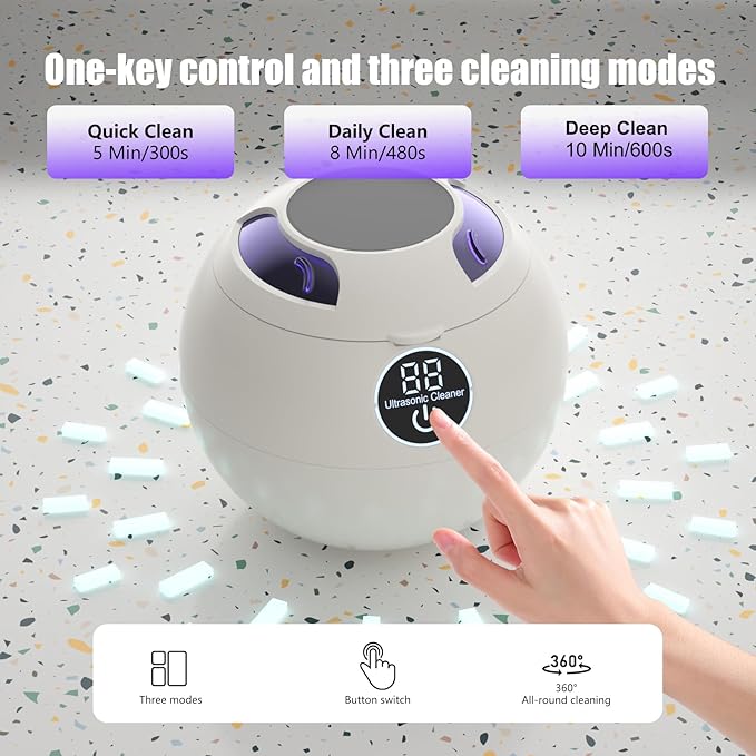 Retainer Cleaner Machine 45kHz Ultrasonic Dental Retainer Cleaner with 3 Modes and Digital Timer Mouth Guard for Retainer Clean, Denture Clean, Night Guard, Braces, Aligner, Jewelry 200ML (Off White)