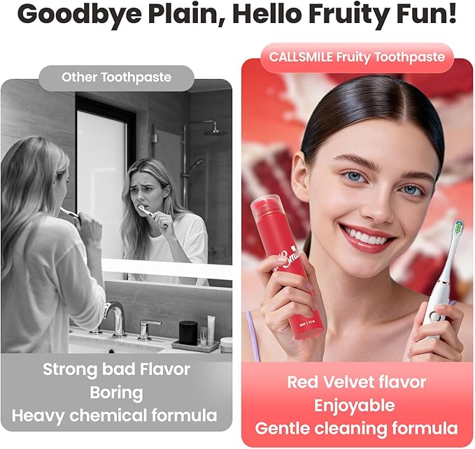 CALLSMILE Fluoride-Free Toothpaste, Easy-Press Pump, 60g - Fruity Flavors, No SLS, Non-Toxic, No Sweeteners, for Adults & Kids, Gentle for Sensitive Teeth, Red Velvet-Flavored, Valentine's Day Gifts