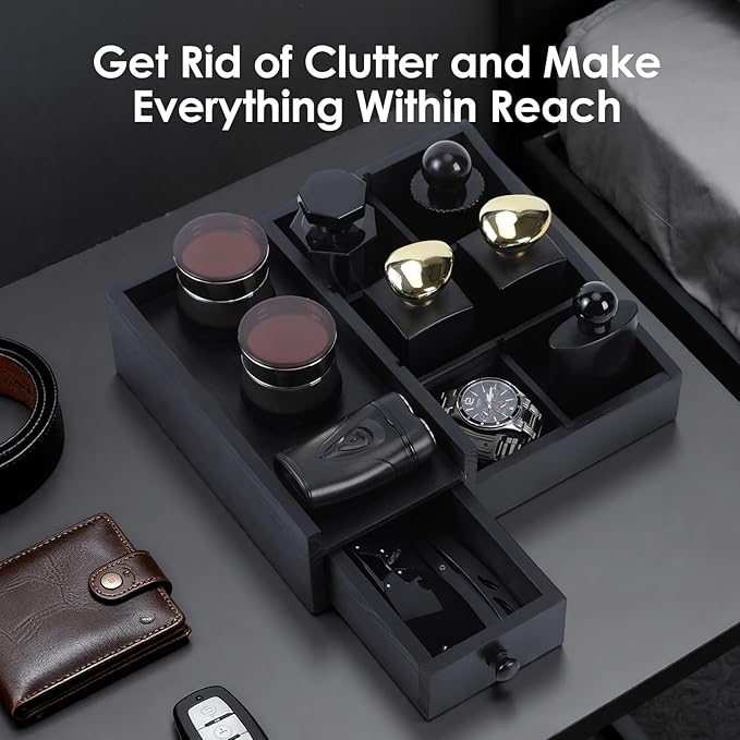 Organizer For Men,Bathroom Countertop Organizers,Perfume Organizer,Cologne Organizers,Bathroom Storage,Perfume Stand,Gifs For Men,Mens Valentines Day Gifts,Adjustable Partition(Black)
