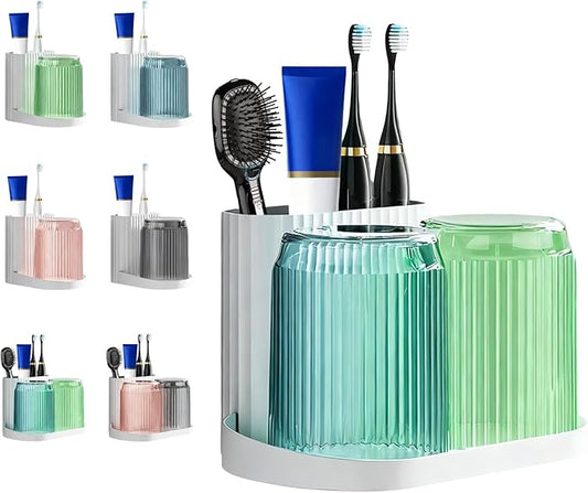 Toothbrush Holder,Bathroom Toothbrush Holder Suitable for Bathroom Organizer Place The Cup Upside Down to Drain Bathroom Stands for Storing Toothpaste Toothbrushes and Other Toiletries (Blue + Green)