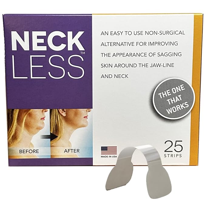 NECK-LESS Professional Face LIft Strips - Neck Tape - Medical-Grade Instant Jawline Enhancement Tape, 10-Hour Waterproof Support, Invisible, Non-Surgical Face and Neck Lift Solution (25 Strips)