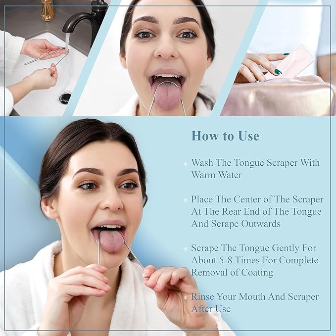 New Tongue Scraper for Adults with Multicolor Travel Cases (2 Pack), 100% Stainless Steel, Reduce Bad Breath, Tongue Scrubber, Oral Care & Hygiene (181 Degrees)