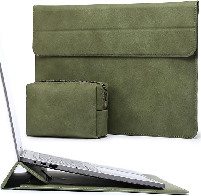 HYZUO 15 Inch Laptop Sleeve Case with Stand for MacBook Air 15 M4 A3241 M3 A3114 M2 A2941 2025-2023, 15" Surface Laptop 7/6/5/4, MacBook Pro 15 A1990 A1707 2019-2016, with Pouch, Olive Green