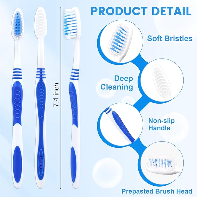 50 Prepasted Disposable Toothbrushes Individually Wrapped Pre Pasted Toothbrushes Soft Bristle Travel Tooth Brush Single Use Wrapped for Hotel, Camping, Travel and Gift for The Homeless