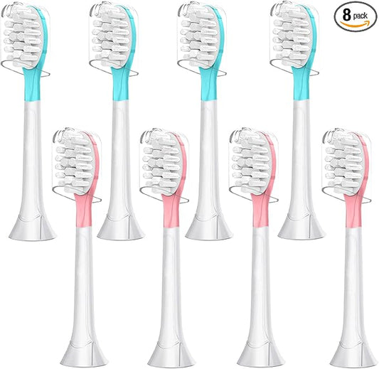 Kids Replacement Toothbrush Head for 7+ Child Soft Brush 4 Blue & 4 Pink & 8 Hygienic Cover Compatible with Phillps Kids Electric Toothbrush HX6321, HX6340, HX6032/94, HX6320, HX6042 (Total 8 Pack)
