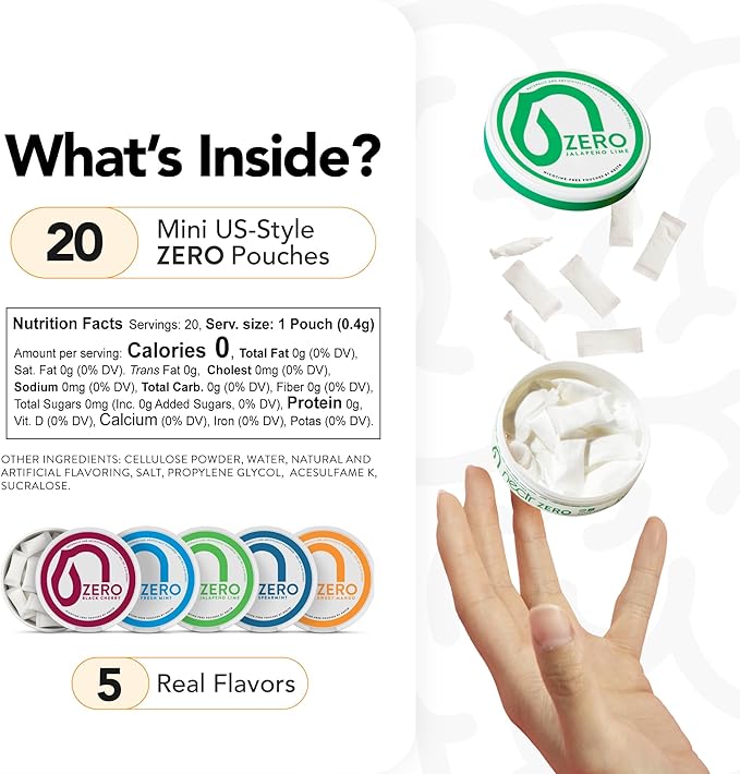 Nectr Energy Zero Pouches - No Caffeine, No Sugar, Zero Calories, Mini Pouches for Oral Fixation and Stress Relief - 4 Pucks of 20 - Spearmint Flavor