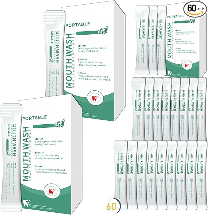 Travel Size Mouthwash,Mini Mouthwash Travel Size Bulk Portable Mouth Wash Set,Individual Small Travel Mouth Wash Packets for Fresh Breath(Pack of 60) A40