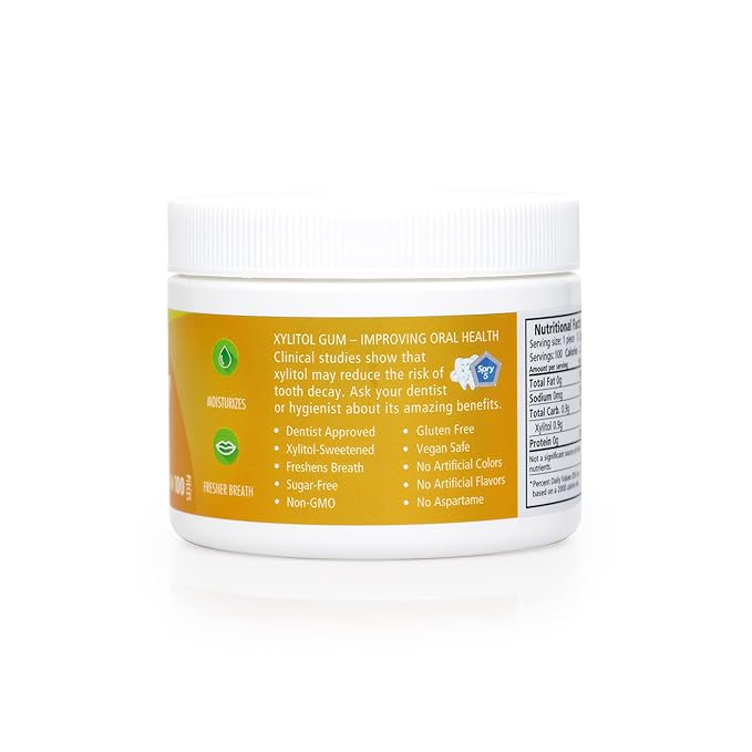 Spry Fresh Natural Xylitol Chewing Gum Dental Defense System - Aspartame-Free, Sugar-Free, Non-GMO, Gluten-Free (Fresh Fruit, 100 Count - Pack of 2)