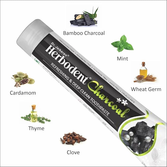Herbodent® Charcoal Toothpaste - 6.53 Oz Pack of 2 | Whitens Teeth & Fresh Breath | No Bleach, No Fluoride | Activated Bamboo Charcoal & Organic Herbs -Wheat Germ, Thyme, Clove