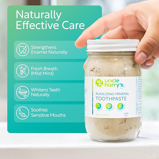 Uncle Harry's Mild Mint Remineralizing Toothpaste 1.5 lbs Jar | Natural Whitening Freshens Breath & Promotes Enamel | Vegan Fluoride Free Toothpaste