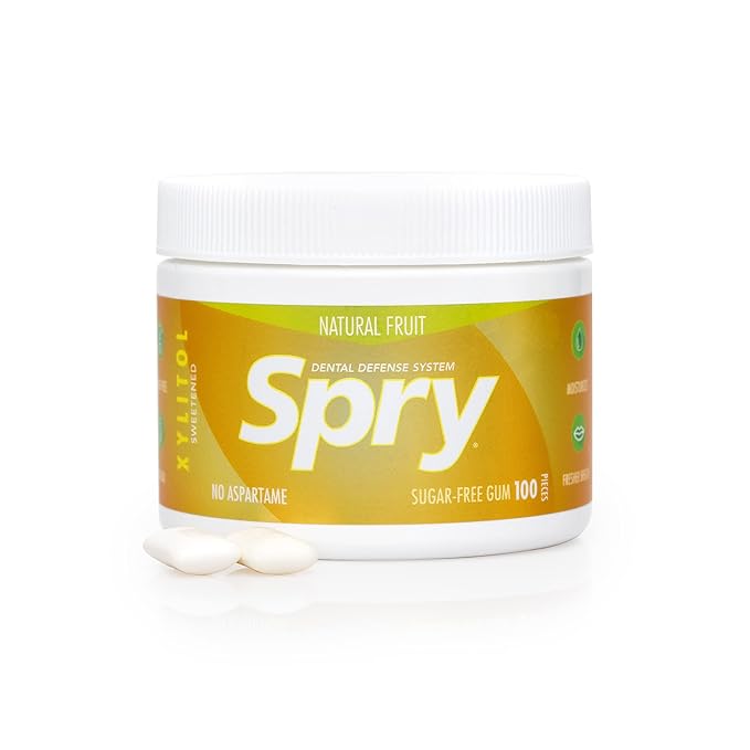 Spry Fresh Natural Xylitol Chewing Gum Dental Defense System - Aspartame-Free, Sugar-Free, Non-GMO, Gluten-Free (Fresh Fruit, 100 Count - Pack of 1)
