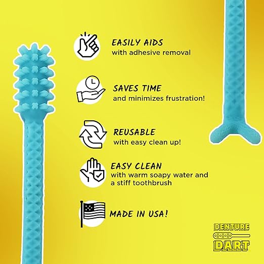 V3 Hard Plastic Denture Brush - Denture Gel Adhesive Remover - Remove Denture Gel Adhesive & Glue from Mouth & Gums, Oral Hygiene Product, Scraper w/Textured Grip and Rigid Bristles