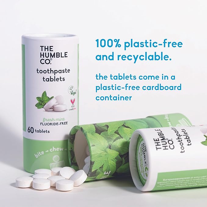 The Humble Co. Mint Toothpaste Tablets Fluoride-Free, 3pk - Anticavity, Fluoride Free Toothpaste Dental Tablets with Natural Ingredients, Dentist Developed Formula (Mint, 3 Pk)