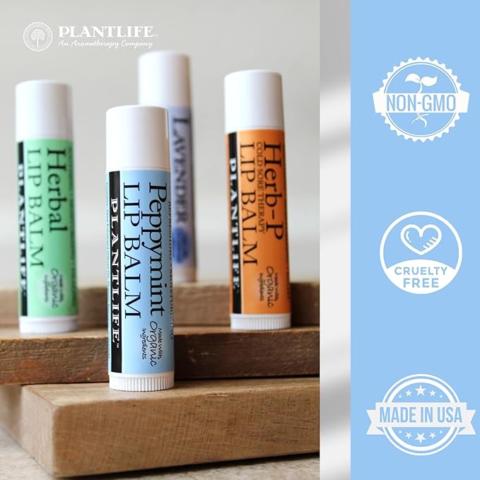 Plantlife Peppermint Lip Balm 2 Pack - Organic Made with Beeswax, Calendula & Chamomile - Soothing Balm for Chapped Lips - Moisturize Lips & Works on Minor Cuts - Made in California