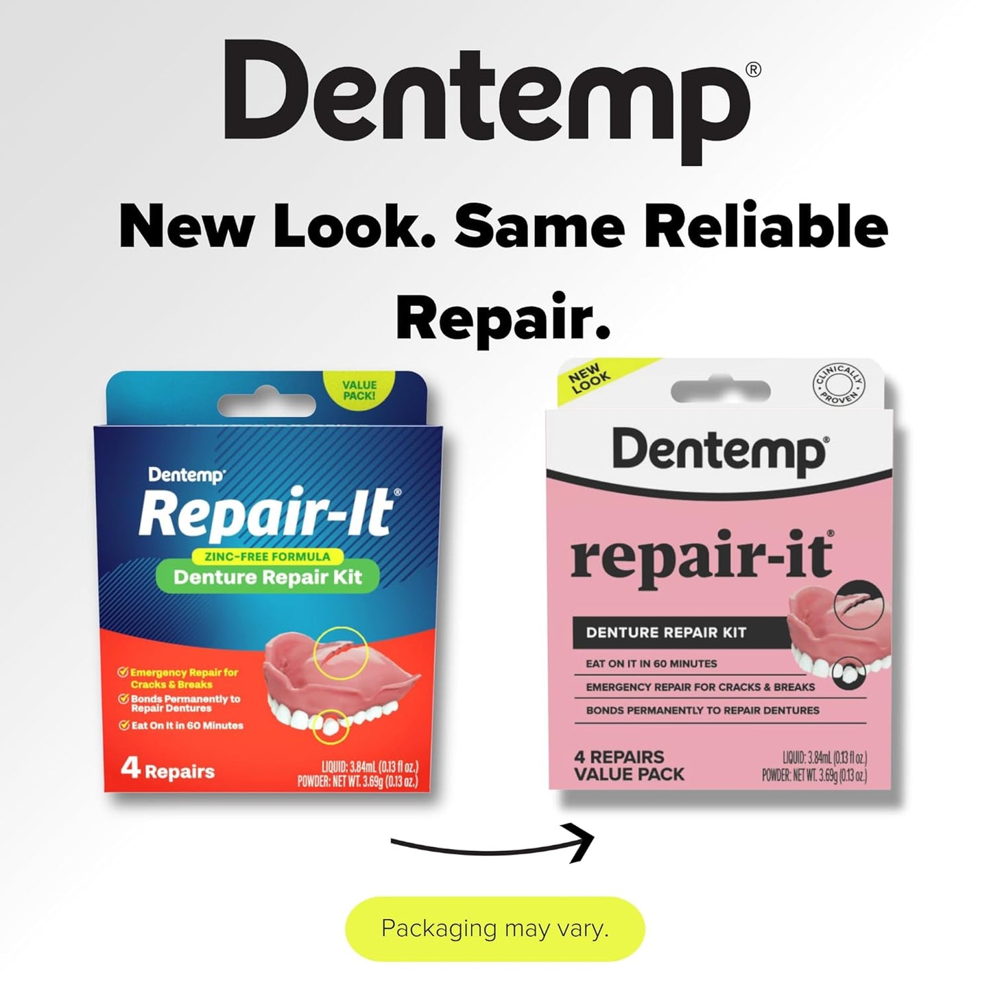 Dentemp Repair Kit - Repair-It Advanced Formula Denture Repair Kit (Pack of 2) - Repairs Broken Dentures, Mends Cracks and Replace Loose Teeth