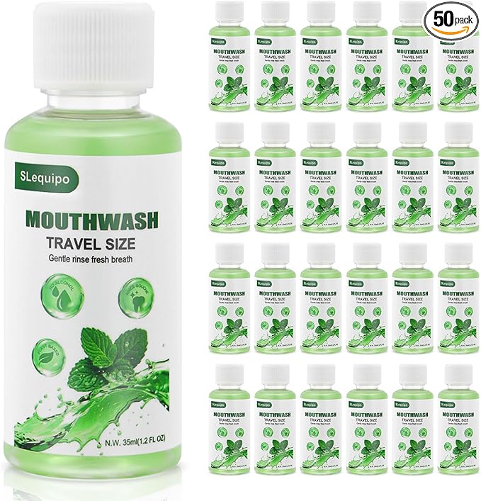 Travel Size Mouthwash Bulk Mini Fresh Mint Portable Mouthwash Individual Bottles 35ml/1.2fl oz for Travel Toiletry Kits (50)