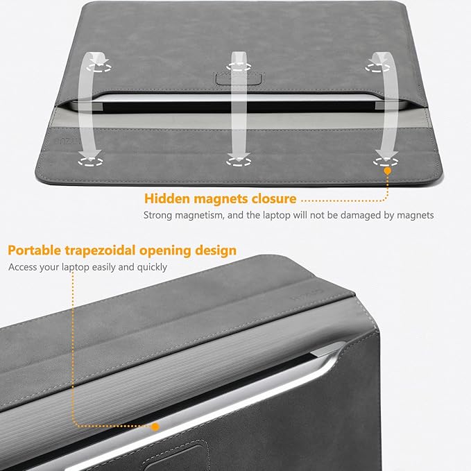 HYZUO 15-16 Inch Laptop Sleeve Case with Stand Feature for MacBook Pro 16 M4/M3/M2/M1 Pro/Max 2025-2019, XPS 15, MacBook Pro 15 2015-2012, Samsung Galaxy Book Flex/Pro 15, Dark Gray