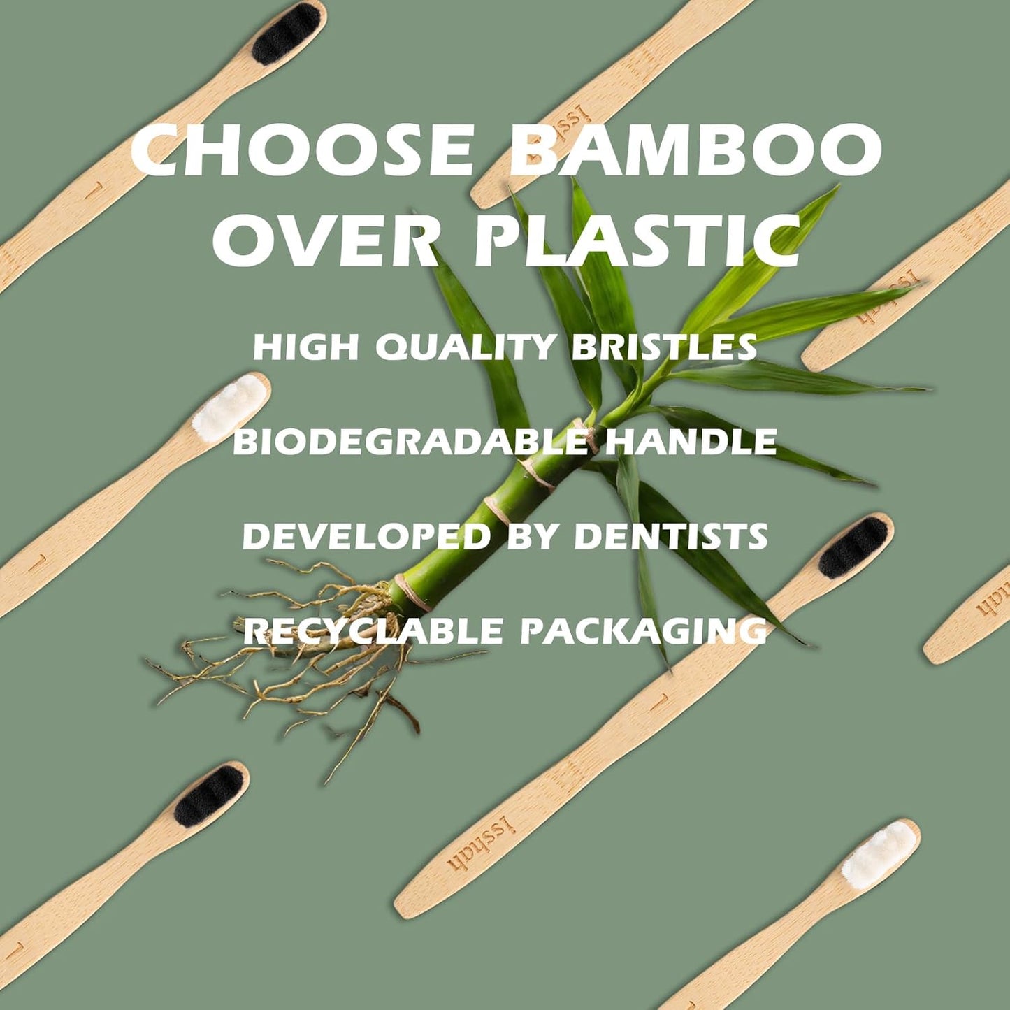 Bamboo Micro-Nano Toothbrushes, Extra Soft Toothbrush with 20000 Bristles Designed for Sensitive Gums Kids Adults (Black White 10P)