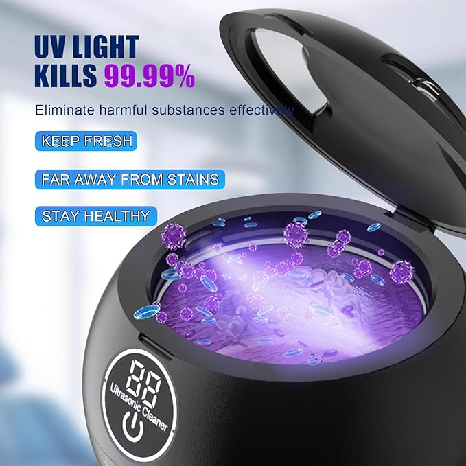 Ultrasonic Retainer Cleaner Machine 45kHz Dental Retainer Cleaner with 3 Modes and Digital Timer Mouth Guard for Denture Clean, Night Guard, Aligner, Braces, Toothbrush, Jewelry Black