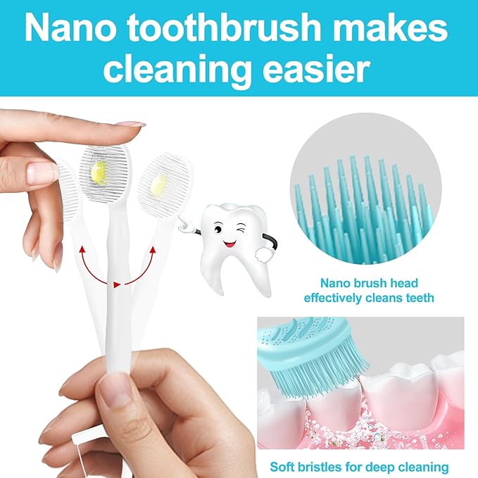 28 Packs Mini Brushes-Disposable Toothbrushes with Toothpaste Tongue Scraper Floss Pick Travel Toothbrush Individually Wrapped Sof for Work or Travel (Lemon)