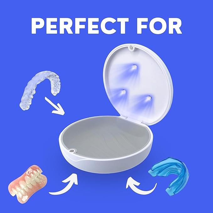UV Retainer Case for Invisalign, Aligners, Dental Braces, Mouth Guard, Dentures and Night Guard - Small and Portable UV Retainer Cleaner Case with UVC Lights (Black & Gray)