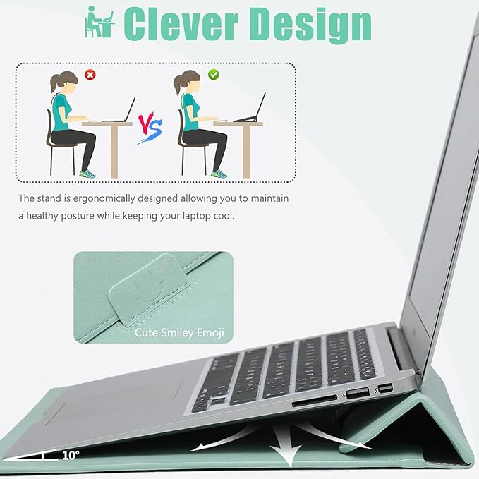 HYZUO 13.3-14 Inch Laptop Sleeve Case with Stand Feature for MacBook Pro 14 M5/M4/M3/M2/M1 2026-2021, MacBook Pro/Air 13.3, 13" 13.5" 13.8" Surface Laptop, HP Spectre X360 13/14, Mint Green