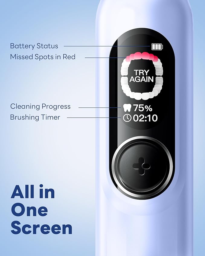 Electric Toothbrush with AI Smart Screen for Adults Kids Teens | 150-Day Battery, Real-Time Brushing Map | Whitening Mode, 3-Min Timer, Travel Case | Family Sonic Toothbrush (G5S Blue)