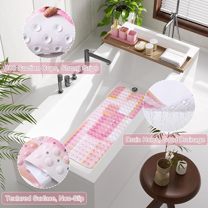Bathroom Accessories Set - 26PCS Pink Bathroom Set, Bathroom Accessory Set with Shower Curtain and Rugs and Bathtub Mats for Home