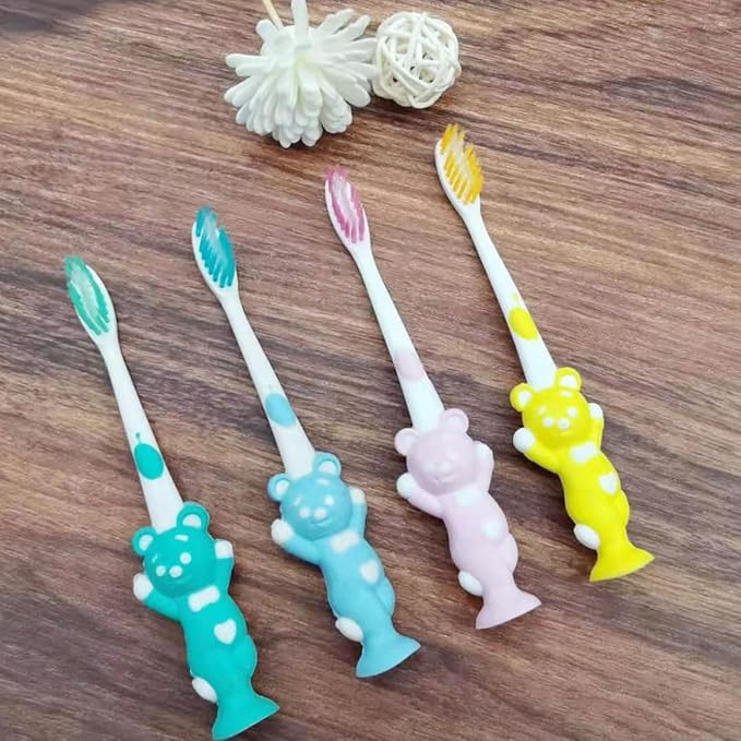 HOMOCONO 24pcs Bear-Shaped Toothbrush Soft Bristles Ergonomic Handle for Oral Care Pink Green Blue Yellow Comfortable Grip for Boys