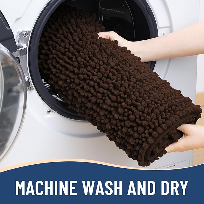 Arotive Luxury Chenille Bathroom Rug Mat, Extra Soft Thick Absorbent Shaggy Bath Rugs, Non-Slip Machine Wash Dry, Plush Bath Mats for Bathroom, Shower and Tub, 40x32, Brown