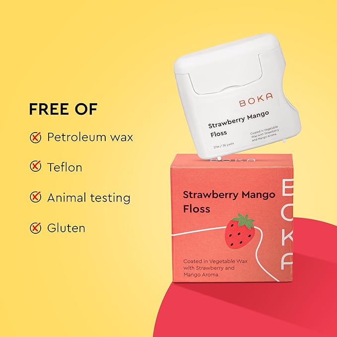 Boka Strawberry Mango Woven Dental Floss, Made from Natural Vegetable Wax, Teflon-Free, 30 Yards of Waxed Floss (Pack of 2)