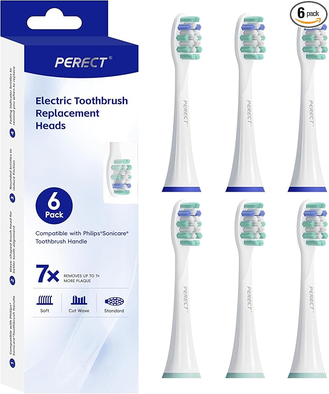 PERECT Soft Replacement Toothbrush Heads 6-Pack for Philips Sonicare Click-On Models – Fits 4100, 5100, 6100, 9023, W Optimal Plaque Control, Not Compatible with Essence/E-Series or Philips One