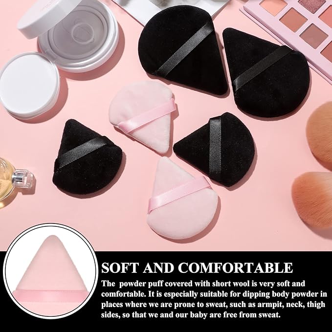 Maitys 12 Pieces Powder Puff Triangle Face Makeup Cosmetic for Loose Powder Soft Body Washable Reusable Foundation Sponge Mineral Wet Dry Makeup Tool for Women(Large, Small,Black, Pink)