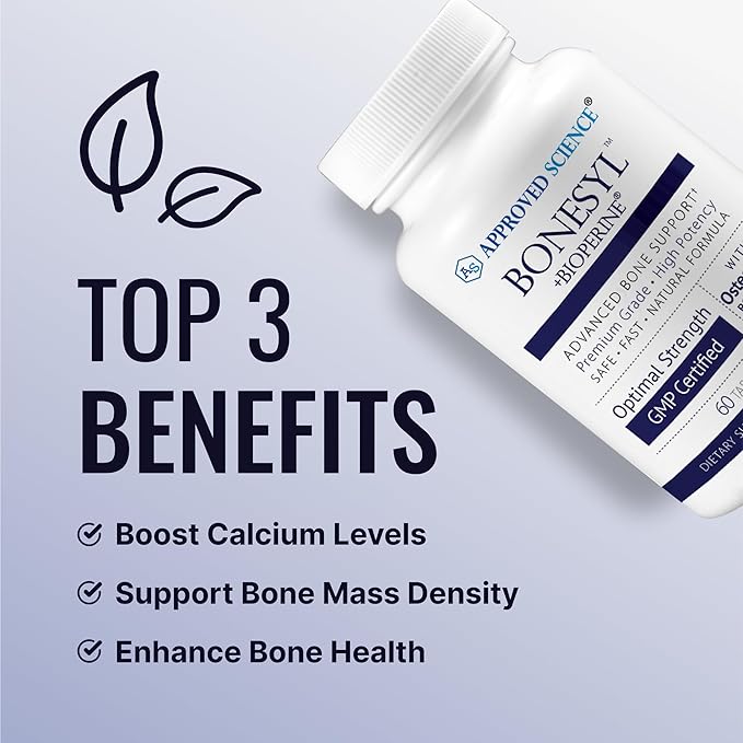 Approved Science Bonesyl - Strengthen Bones, Limit Bone Density Loss - Maintain Overall Bone Health - K2, BioPerine, and Magnesium - 360 Tablets - Vegan - Made in USA