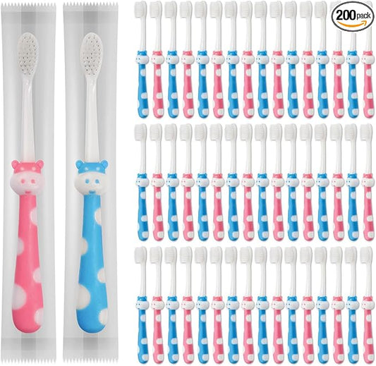 200 pcs Disposable Kids Toothbrush Bulk Individually Wrapped, Toddler Toothbrushes for Kid Age 2+ Children Toothbrush Set Soft Bristles Boys Girls Toothbrush