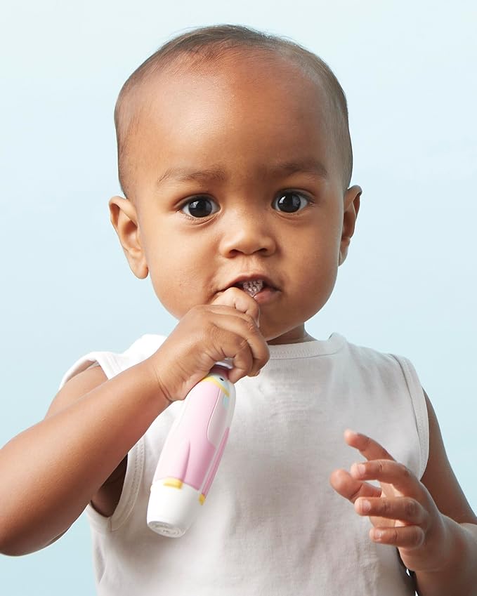 SuperMouth Turbo Twins Sonic Toothbrush – Battery-Powered, Soft Bristles, Flashlight to See Kids’ Mouth, Soothes Teething & Cleans Teeth for Ages 0-36 Months, Augmented Reality Sticker Included