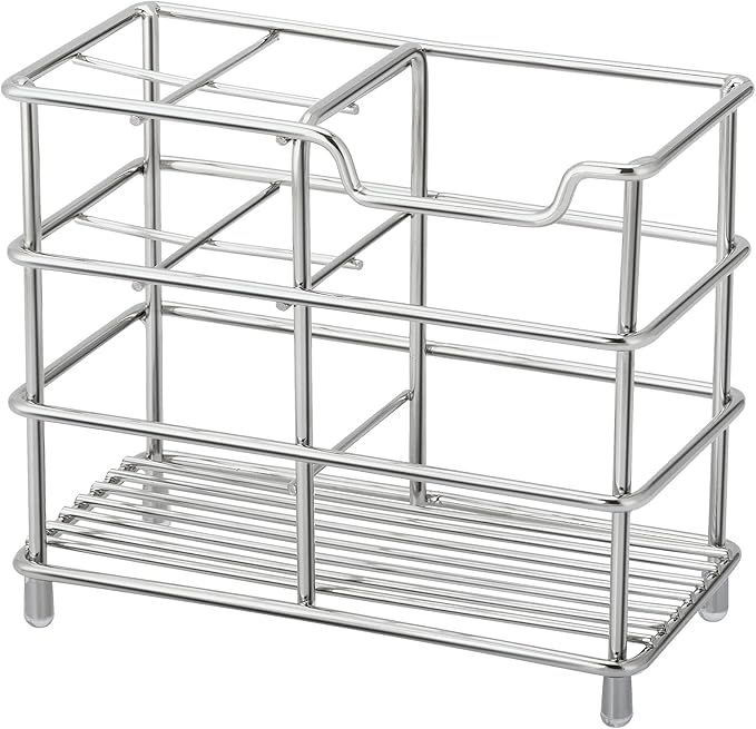 Urbanstrive 304 Stainless Steel Bathroom Toothbrush Holder Toothpaste Holder Stand Bathroom Accessories Organizer (Silver, Small)