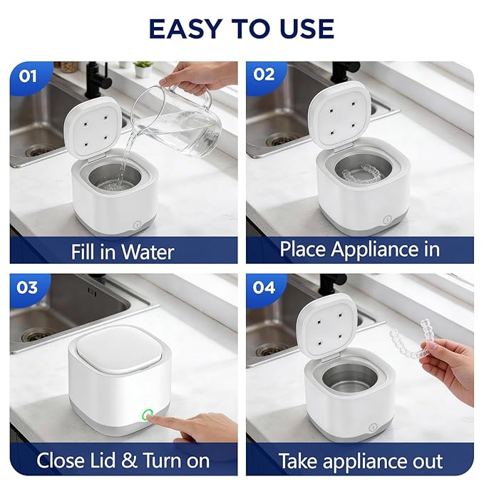 Ultrasonic Retainer Cleaner with 4 UVC Light, Jinyeda 45kHz Rechargeable Retainer Cleaner Machine 24W, 4000mAh Battery, 200ML Dental Cleaning Pod 3 Mode for Mouth Guard Aligners Denture