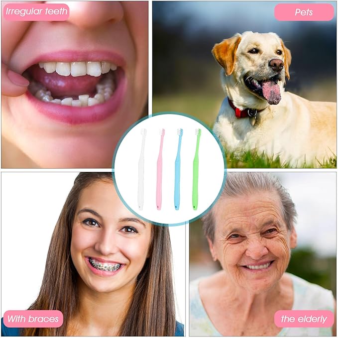 WLLHYF End Tuft Toothbrush, 4PCS Nylon Soft Bristle Tiny Small Tooth Brush, Hard to Reach Areas Dental Detail Cleaning for Adults-Around Crowns Bridges Implants