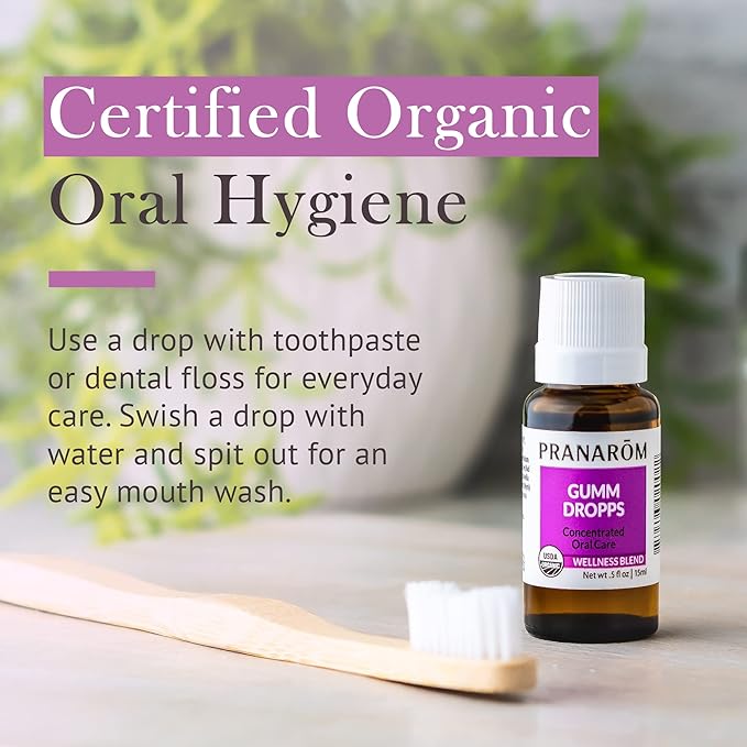 Pranarom - Gumm Dropps Essential Oil for Teeth & Gum Health, Natural Mouthwash for Oral Care, Pure & Organic Essential Oils (Peppermint, Thyme, Clove, Lemon, & Cinnamon), 15 ml