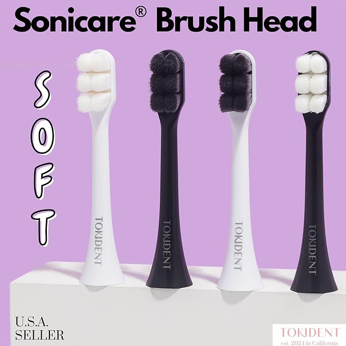 Replacement Brush Heads for Philips Sonicare Electric Brush - Ultra Soft Toothbrush Heads for Sensitive Teeth & Gums - Replacement Head with 10,000 Wave Cut Nano Bristles - 2 Pack - Charcoal Black