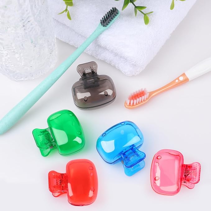Fowecelt 5 Pack Travel Toothbrush Head Covers Cap, Toothbrush Protector Brush Pod Case Protective Plastic Clip for Household Travel, Camping, Bathroom, School, Business