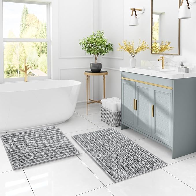 Arotive Luxury Round Chenille Bathroom Rug Mat, Extra Soft Thick Absorbent Shaggy Bath Rugs, Non-Slip Machine Wash Dry Plush Bath Mats for Bathroom, Shower and Tub, 24x24, Light Grey