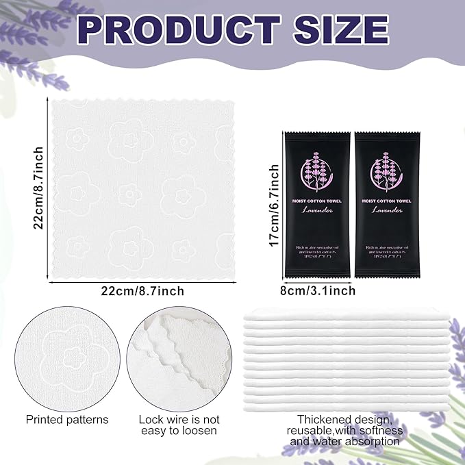 Moist Cotton Towel Bulk Moist Towelettes Individually Wrapped,White Towel Services,Refreshment Pre Moistened Towels for Dentist Travel Sport Party Hotel （Lavender,200)