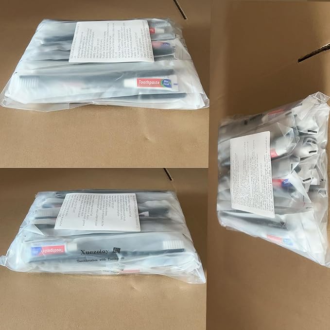 Disposable Toothbrushes with Toothpaste Pack of 30,Black Individually Wrapped Disposable Travel Toothbrush Kit in Bulk for Homeless,Nursing Home,Shelter,Hotel,Charity