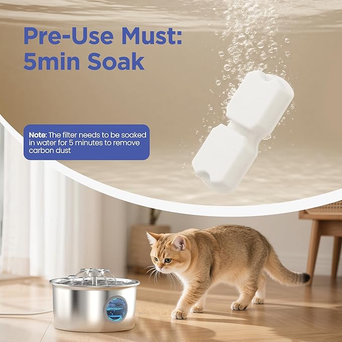 Cat Water Fountain Filter: 24 Cat Fountain Filter Replacement - 12 Carbon Filters & 12 Foam Filters - Suitable for IHOUONE Stainless Steel pet Fountains