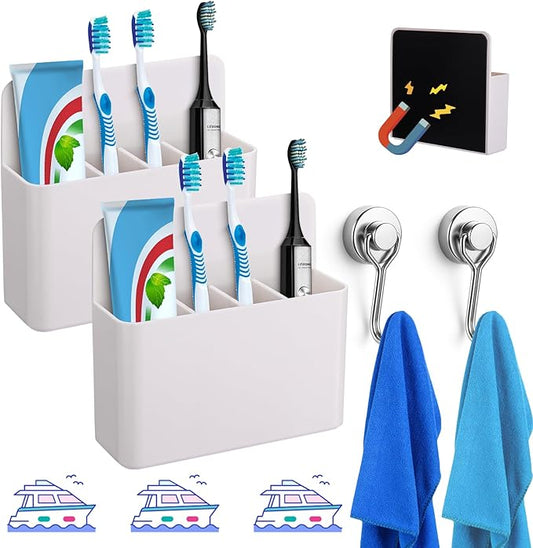Palksky 2pcs Magnetic Toothbrush Holder for Cruise Essentials 2025, Tooth Brush Organizer with 2 Magnetic Hooks for Alaska/Caribbean Cruise Must Have